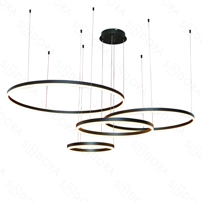 Pendente Sindora Luz Direta 175 watts 3000K Alumínio Preto e Acrílico Ø400x600x800x1000mm QD05351