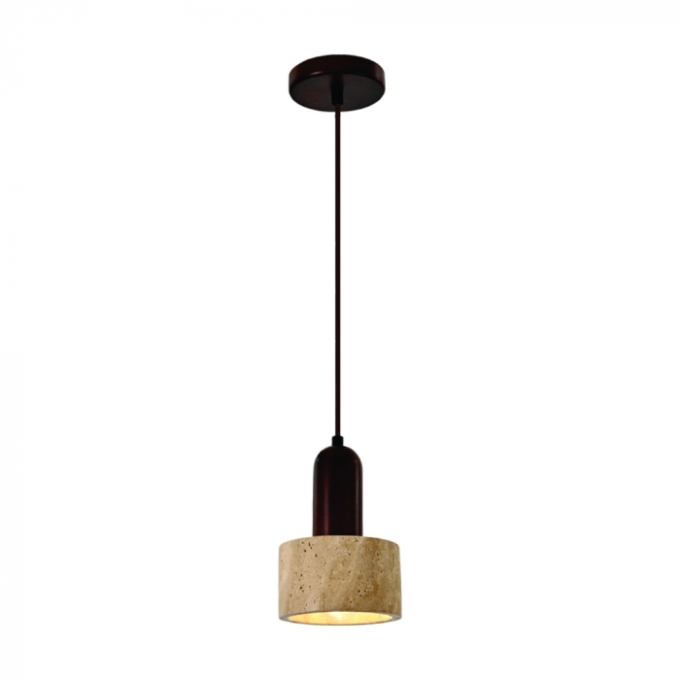 Pendente Sindora 1L E27 Pedra Amarela e Madeira Marrom Ø100x180mm DCD04079