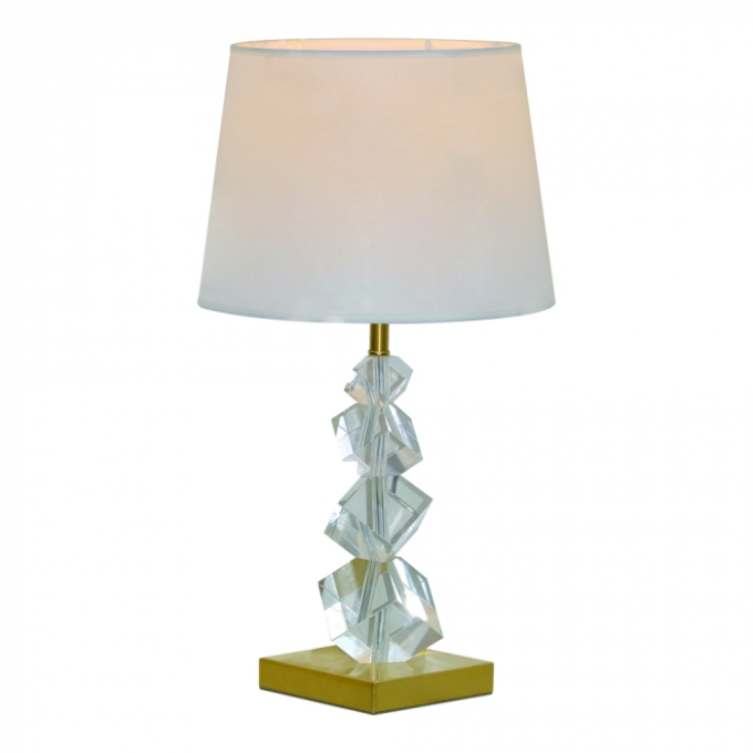 Abajur Sindora Metal Bronze e Cristal Transparente Cúpula Linho Branco Ø330x560mm DCT00554