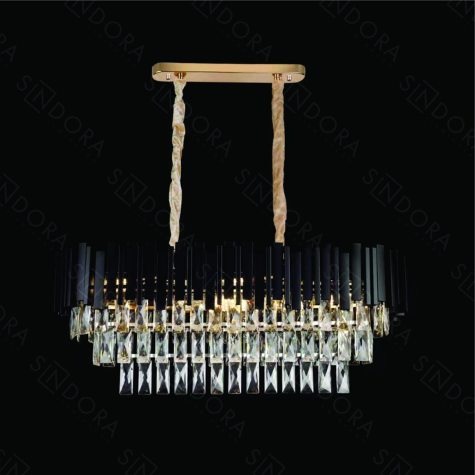 Pendente Sindora Metal Preto e Cristal Transparente 8L E14 760x260x280mm DCD06549