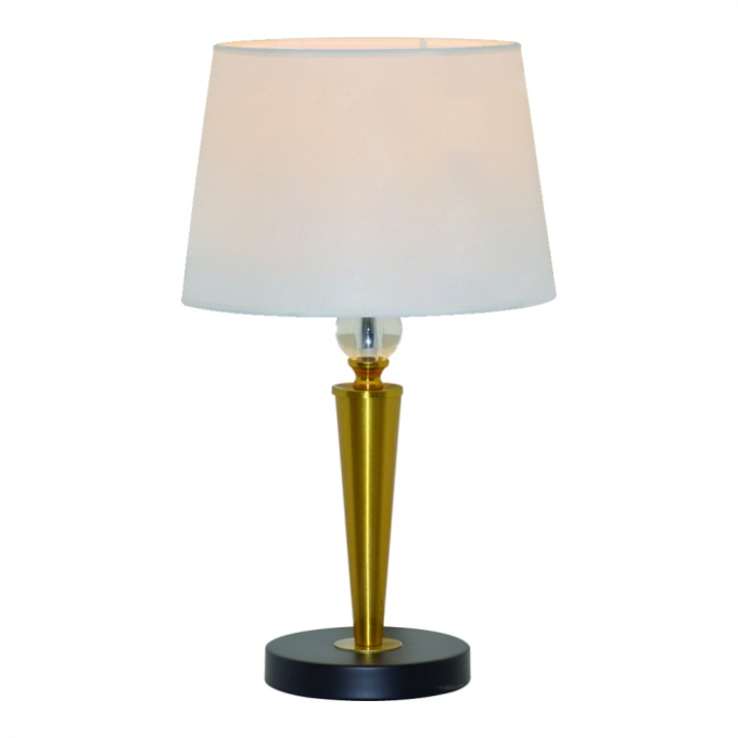 Abajur Sindora Bronze e Cristal Transparente Cúpula Linho Branco Base Mármore Preto Ø250x470mm DCT00547