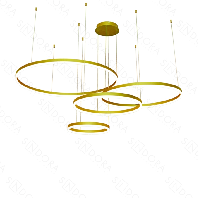 Pendente Sindora 175 watts 3000K Alumínio Dourado e Acrílico Ø400x600x800x1000mm QD05350