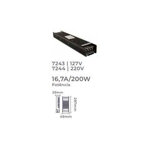 Fonte 12V Nordecor Dimerizável Dali2 16,7A 200 watts 220V IP20 7244