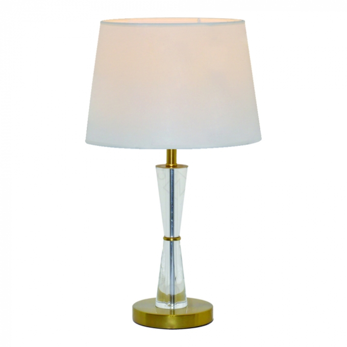Abajur Sindora Metal Bronze e Cristal Transparente Cúpula Linho Branco Ø300x550mm DCT00550
