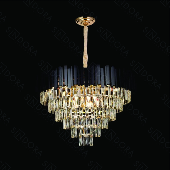 Pendente Sindora Metal Preto e Cristal Transparente 9L E14 Ø720x430mm DCD06547