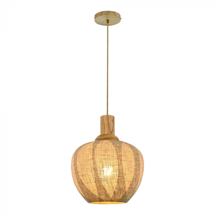 Pendente Sindora 1L E27 Madeira Vidro e Linho Palha Ø230x200x300mm DCD04134