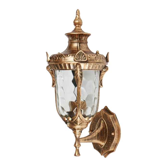 Arandela Biancoluce Modelo Royan Alumínio Injetado e Vidro Martelado Ouro Velho 1L E27 210x160x400mm AC243P-P