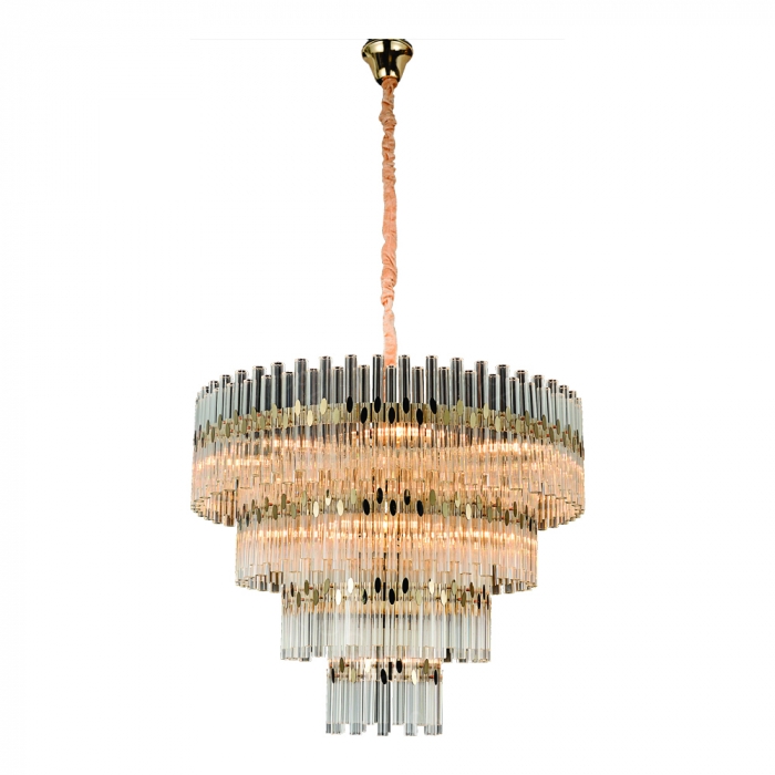 Pendente Sindora Metal Dourado Cristal Transparente 14L E14 800x550mm DCD02870