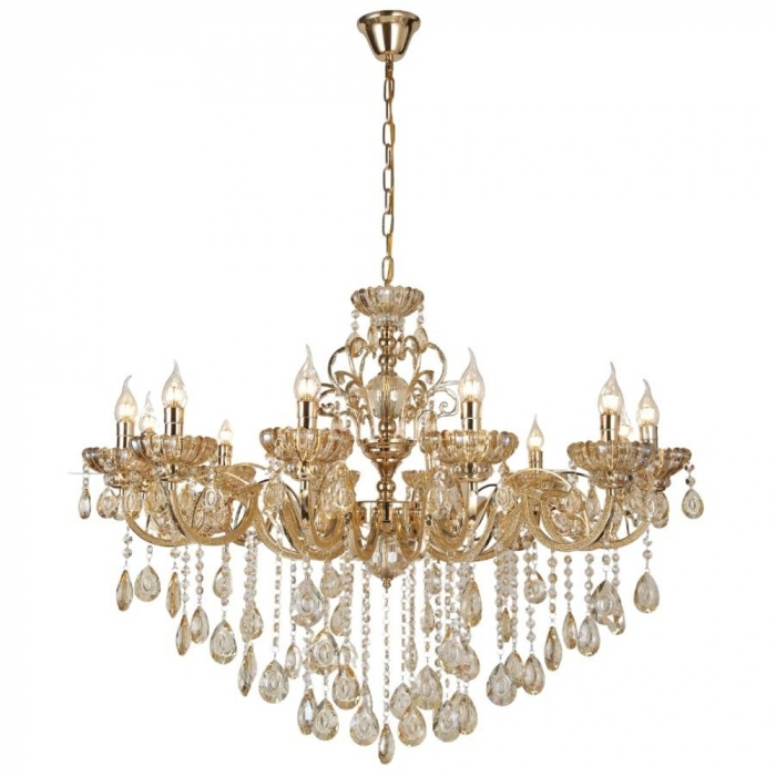 Pendente Sindora Metal Dourado e Cristal Âmbar 5L E14 500x500mm DCD00409-5