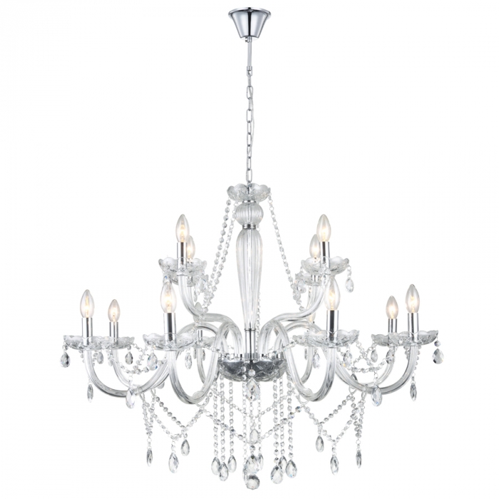 Pendente Biancoluce Maria Tereza 12 Braços Cristal K9 Transparente 12L E14 Ø1000mm MT11-12T