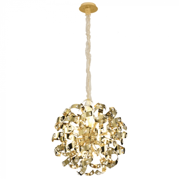 Pendente Sindora Inox Dourado e Cristal Transparente 18L G9 Ø680mm DCD06203