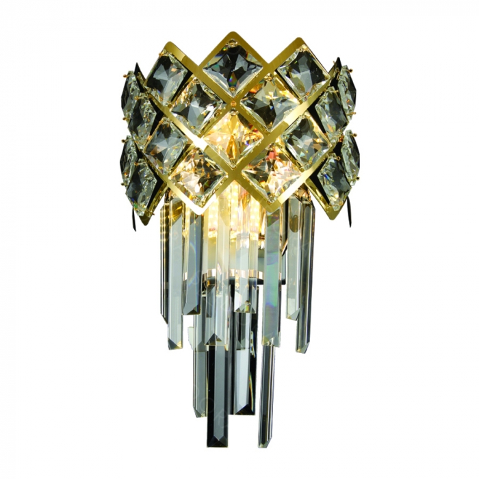 Arandela Sindora 2L E14 Inox Dourado e Cristal Transparente 370x220mm DCB01005

