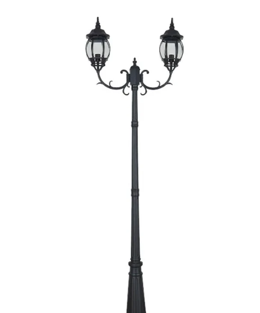 Poste Biancoluce Clássico Alumínio Injetado e Vidro Bisotê Preto 2L E27 2500mm PC201/2-M