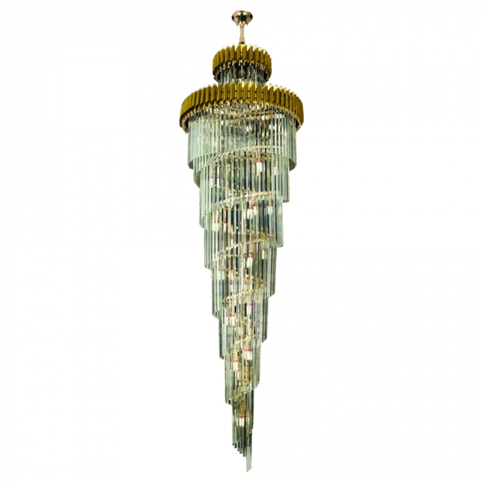 Pendente Sindora 34L E14 Metal Dourado e Cristal Transparente Ø800x2500mm DCD06515

