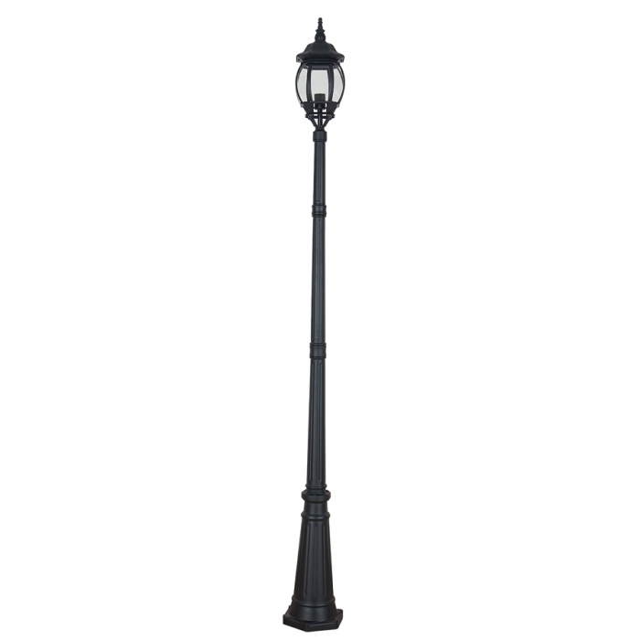 Poste Biancoluce Clássico Alumínio Injetado e Vidro Bisotê Preto 1L E27 2400x230mm PC201/1-M