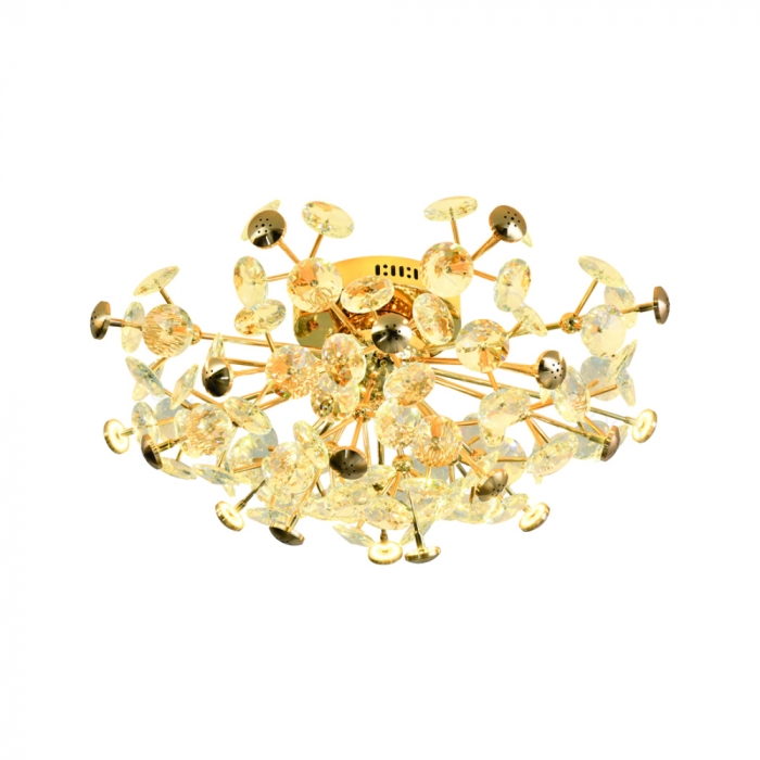Plafon Sindora 20L G4 Metal Dourado e Cristal Transparente Ø720x350mm DCX06218

