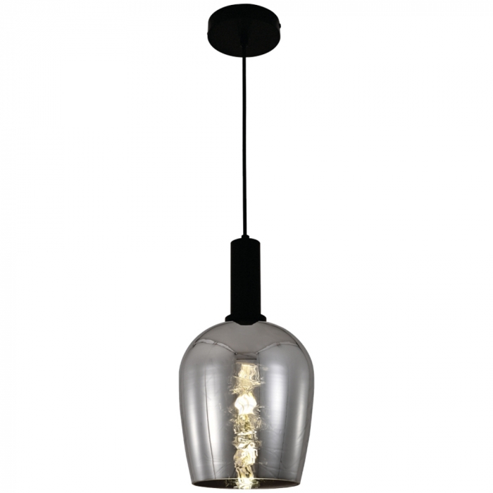 Pendente Sindora 1L E27 Metal Preto e Vidro Fumê 180x240mm DCD04001