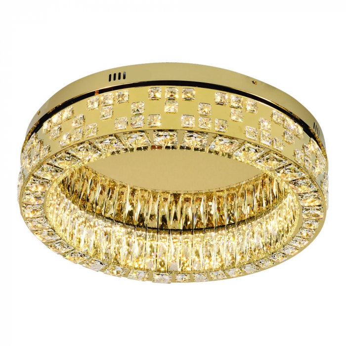 Plafon Sindora 67 watts 3000K Inox Dourado e Cristal Transparente Ø600mm DCX02891