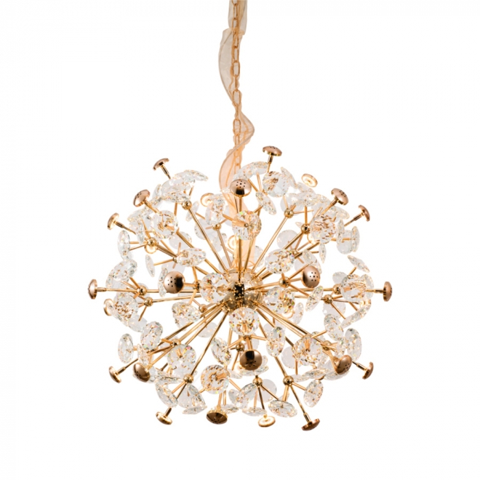Pendente Sindora 24L G4 Metal Dourado e Cristal Transparente Ø620mm DCD06214


