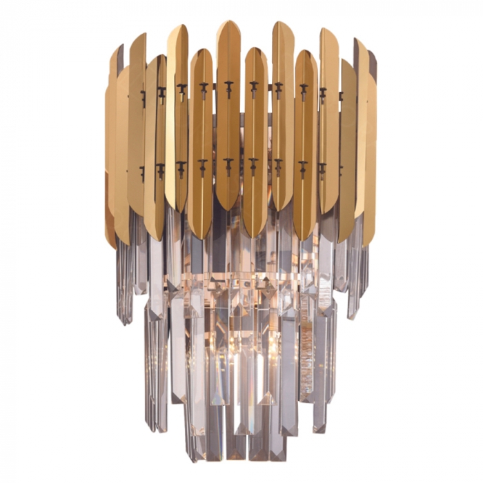 Arandela Sindora 2L E14 Inox Dourado e Cristal Transparente 270x410mm DCB03908