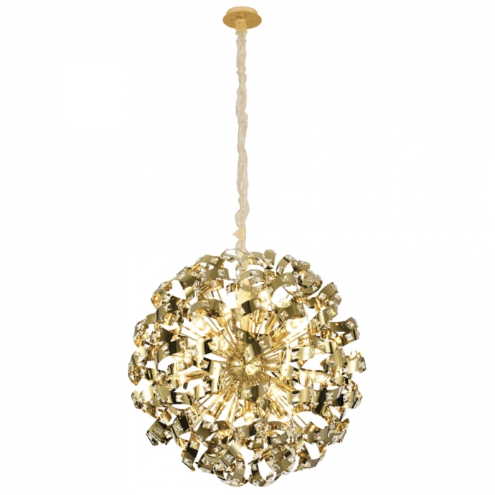 Pendente Sindora Inox Dourado e Cristal Transparente 24L G9 Ø800mm DCD06205