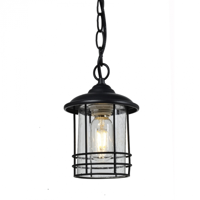 Pendente Biancoluce Moderno Dublin Aço e Vidro Orvalhado Preto Fosco 1L E27 215x140mm AM001T