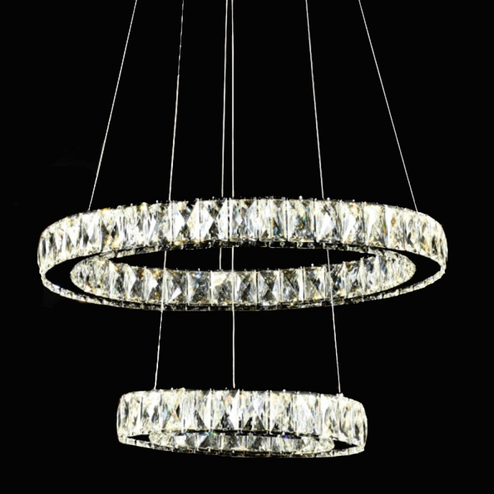 Pendente Sindora Metal Cromado e Cristal 28 watts 3000K Anéis 300x500mm DCD02803