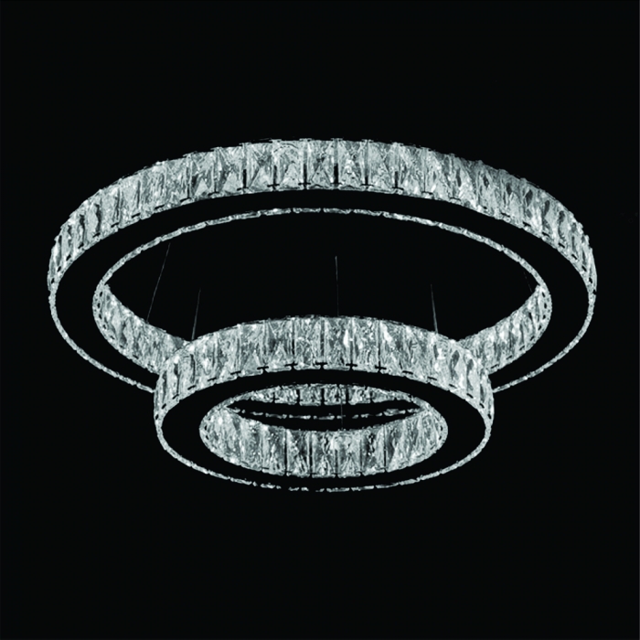 Pendente Sindora Metal Cromado e Cristal 28 watts 6000K Anéis 300x500mm DCD02804