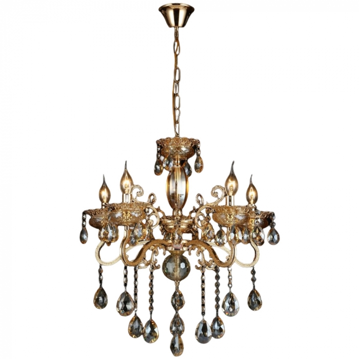 Pendente Sindora Metal Dourado e Cristal 5L E14 500x500mm DCD00479-5