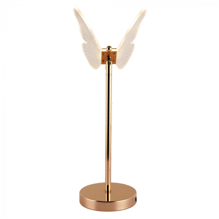 Abajur Sindora Mini Borboleta 8 watts 3000K Bivolt Metal Dourado Acrílico 180x180x470mm DCT02165