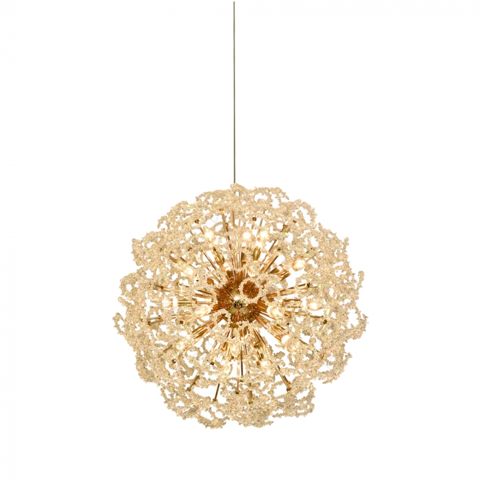 Pendente Sindora 24L E14 Metal Dourado e Cristal Transparente 800mm DCD06225

