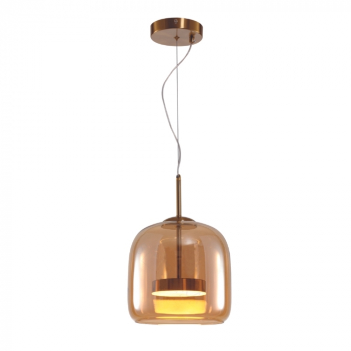 Pendente Sindora 8 watts 3000K Bivolt Metal Bronze e Vidro Conhaque 230x220mm DCD04017