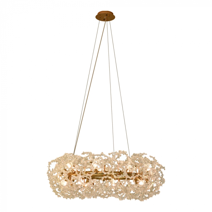 Pendente Sindora 12L G9 Metal Dourado e Cristal Transparente 600x300mm DCD06226