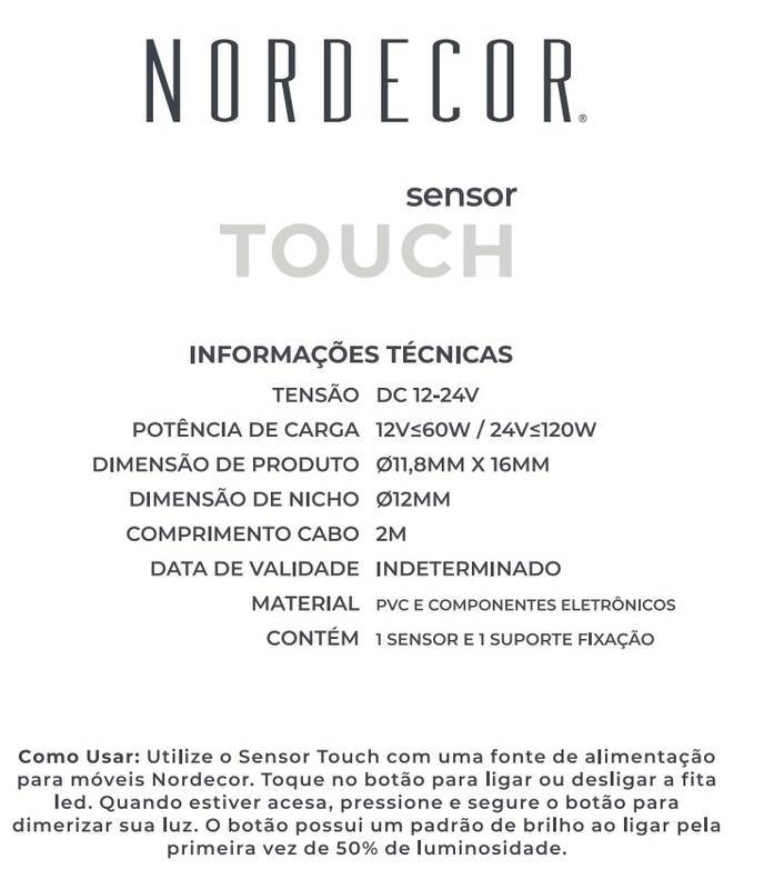 Sensor de Touch Nordecor para Moveis 12/24V 2Metros 7231