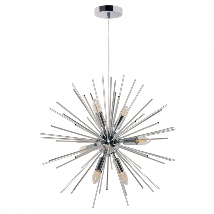 Pendente Biancoluce Moderno Star Sputnik Metal Prateado 6L E14 Ø550mm PM075CR