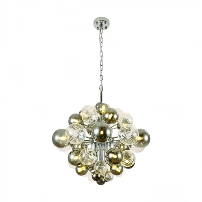 Pendente Sindora Metal Cromado Vidro Fumê e Transparente 19L G9 620x500mm DCD04098