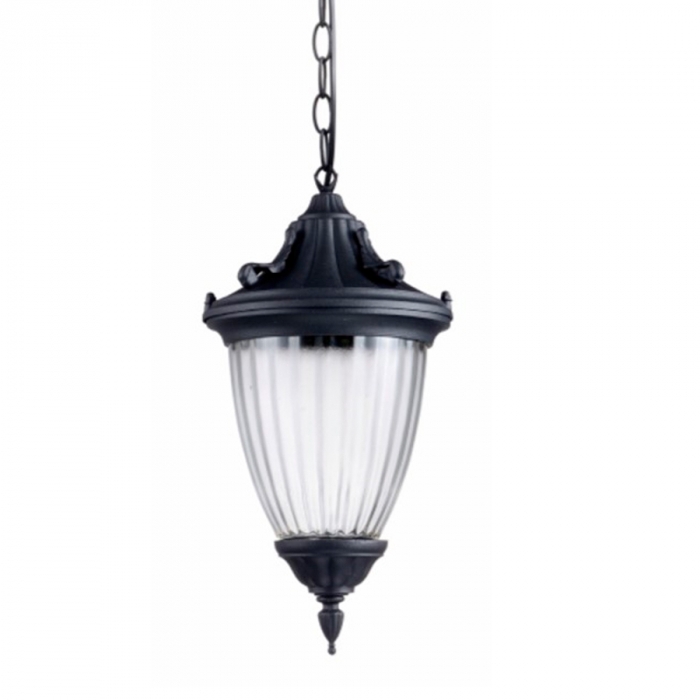 Pendente Biancoluce Modelo Paris Alumínio Injetado e Vidro Fosco Canelado Preto Fosco 1L E27 Ø180x370mm AC803T