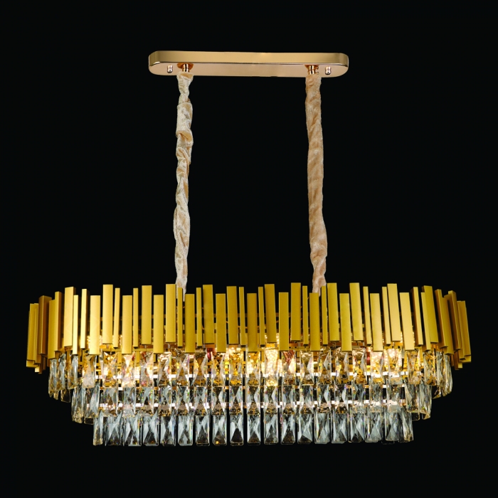 Pendente Sindora 10L E14 Metal Dourado e Cristal Transparente 1000x350mm DCD06539

