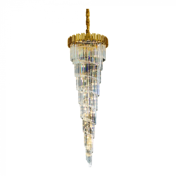 Pendente Sindora 32L E14 Metal Dourado e Cristal Transparente Ø750x2400mm DCD06522

