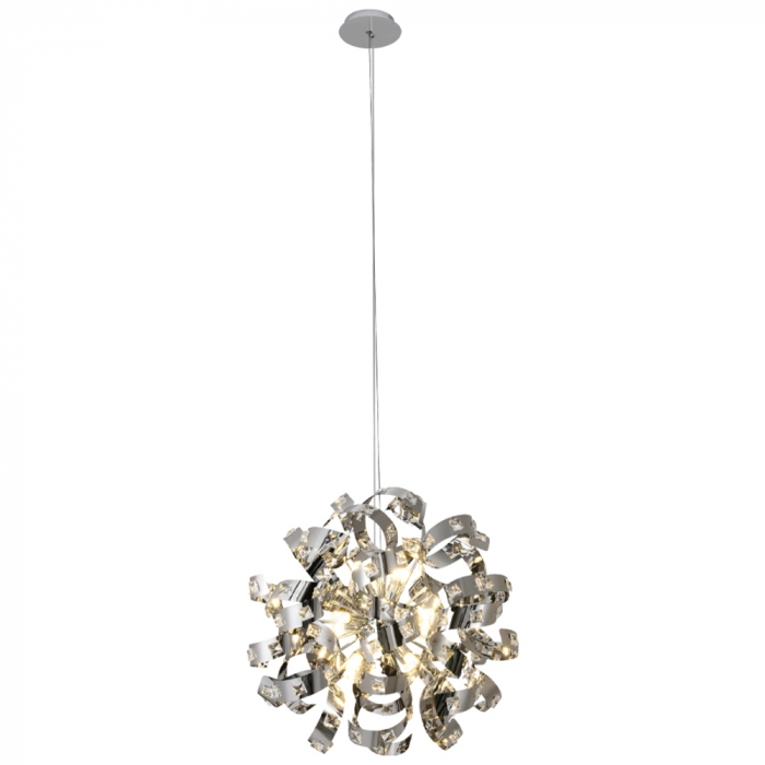 Pendente Sindora Inox Cromado e Cristal Transparente 12L G9 Ø550mm DCD06200