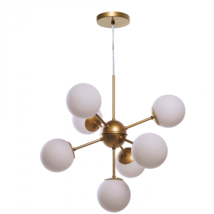 Pendente Biancoluce Sputnik Globo Leitoso Fosco Metal Dourado 7L G9 Ø560mm PD0709 