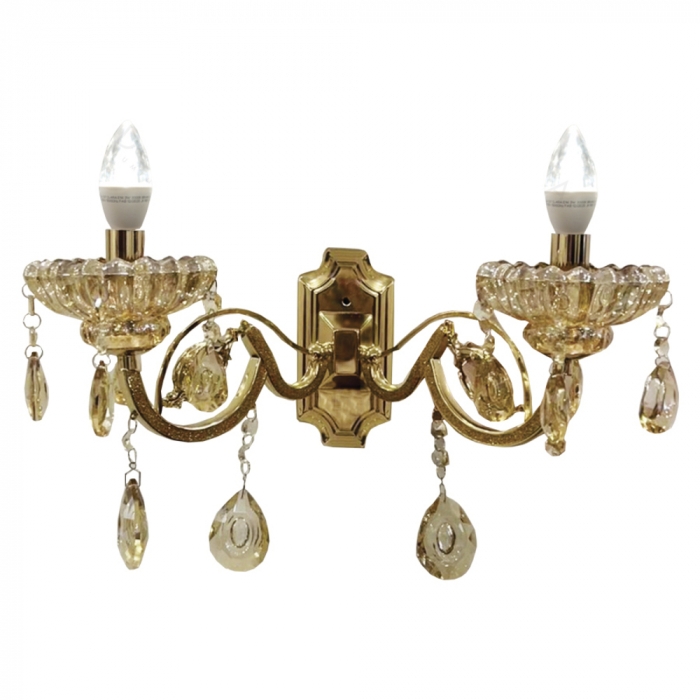 Arandela Sindora Metal Dourado e Cristal Âmbar 2L E14 320x170x170mm DCB00409-2W