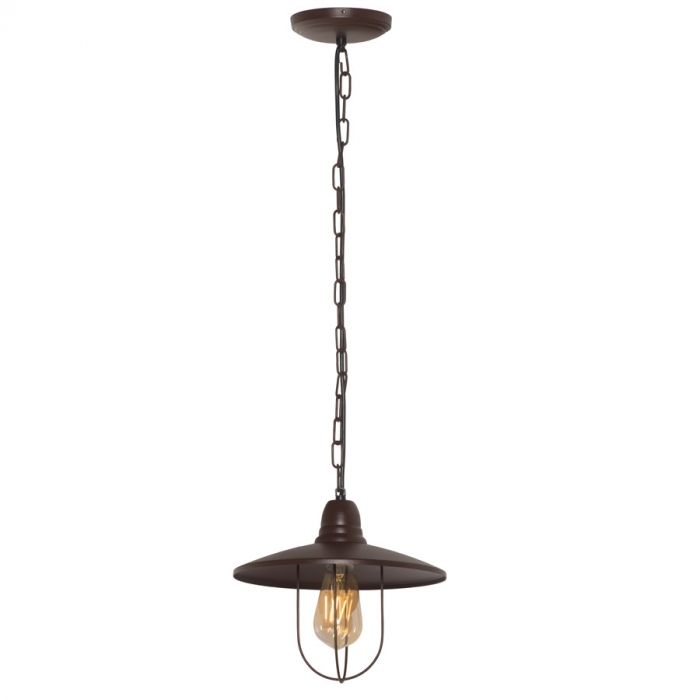 Pendente Biancoluce  Chapéu Aberto (Com Grade) Factory Alumínio Marrom Corten 1L E27 Ø250mm AE36 