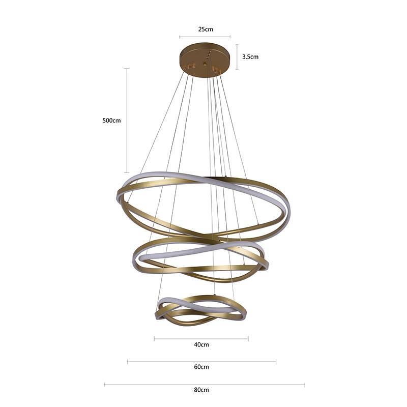 Pendente Nordecor Euni Odi 173 watts 3000K Dourado Fosco Ø400/600/800mm 2880