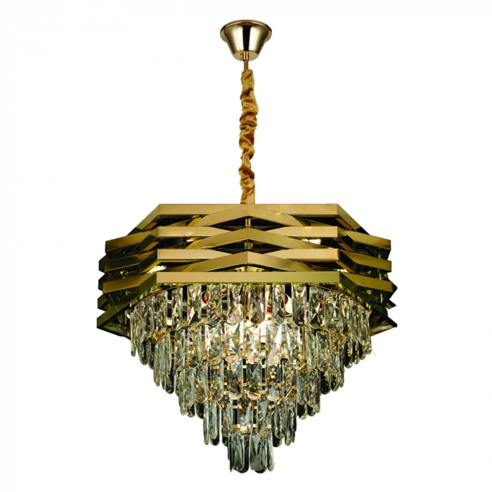 Pendente Sindora 10L E14 Inox Dourado e Cristal Transparente Ø600x450mm DCD06501

