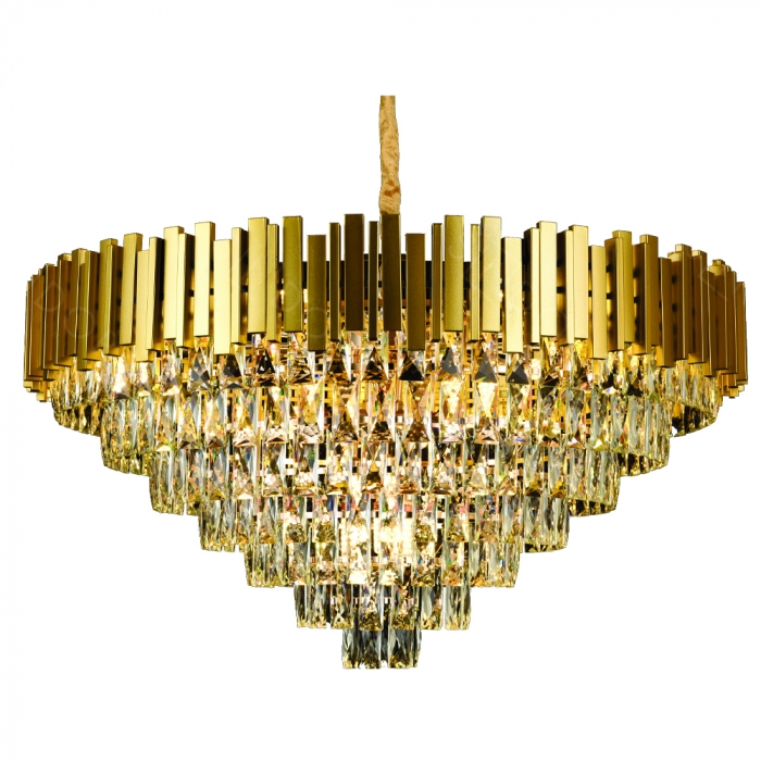 Pendente Sindora 18L E14 Metal Dourado e Cristal Transparente 920x480mm DCD06538

