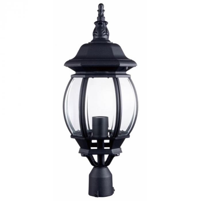 Cabeça de Poste Biancoluce Lille Alumínio e Vidro Transp. Preto Fosco 1L E27 Ø290x600m AC201C-G