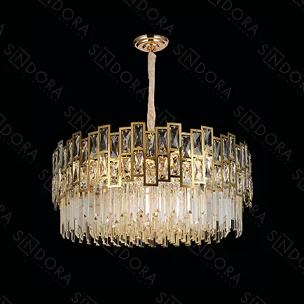 Pendente Sindora 18L E14 Inox Dourado e Cristal Transparente 800x320mm DCD01029

