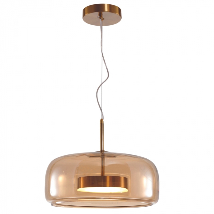Pendente Sindora 8 watts 3000K Bivolt Metal Bronze e Vidro Conhaque 330x150mm DCD04019