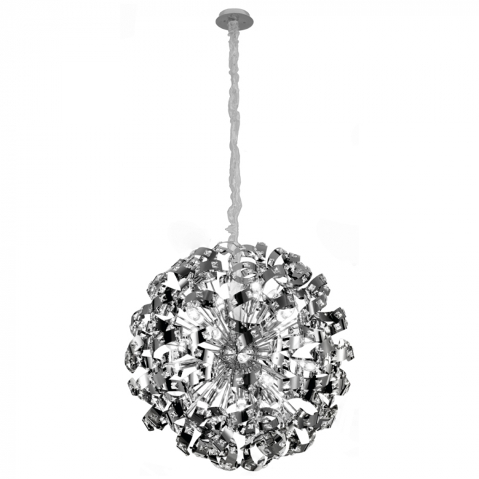 Pendente Sindora Inox Cromado e Cristal Transparente 24L G9 Ø800mm DCD06204